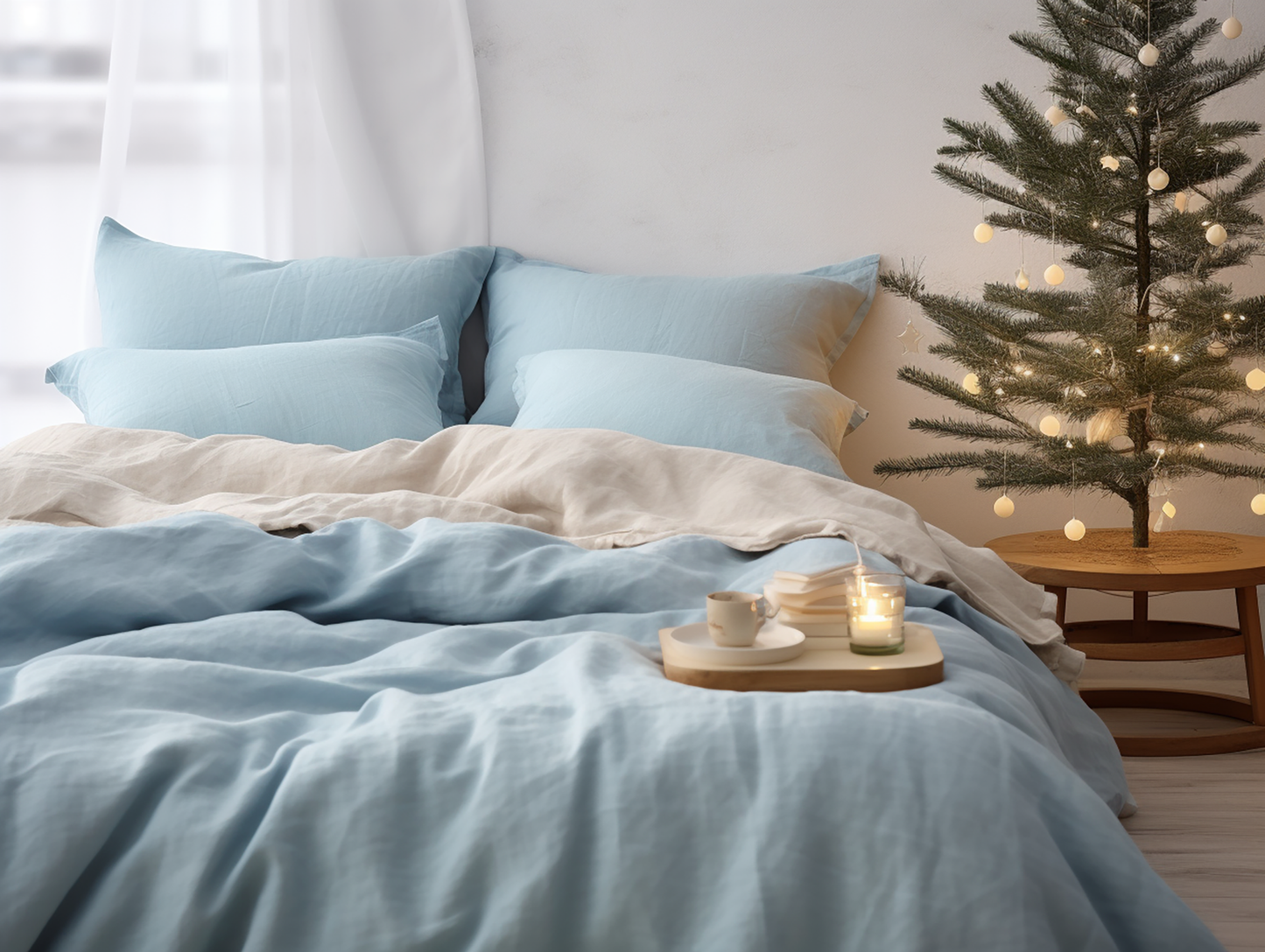 Christmas Sky blue coverlet