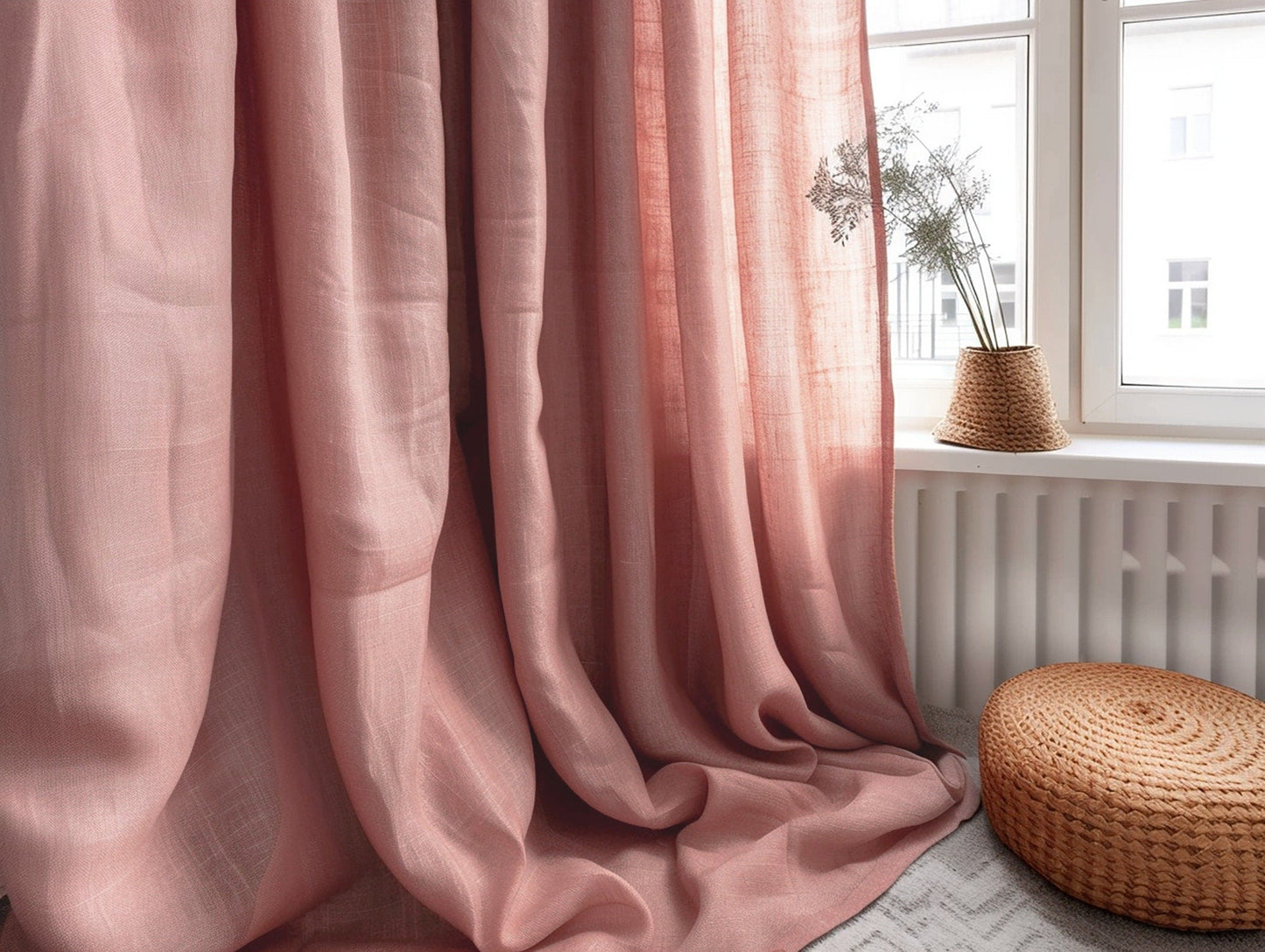 Ready to ship from Florida 1 Rose pink regular and blackout linen curtains