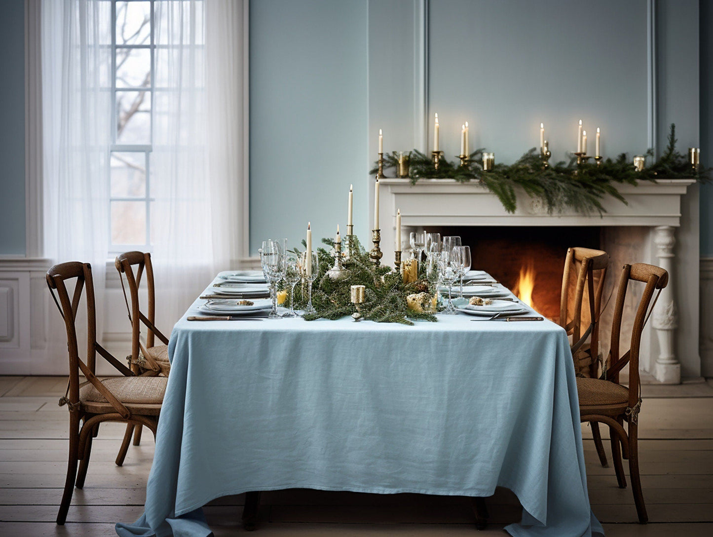 Ready to ship from Florida 1 Sky blue round linen tablecloth