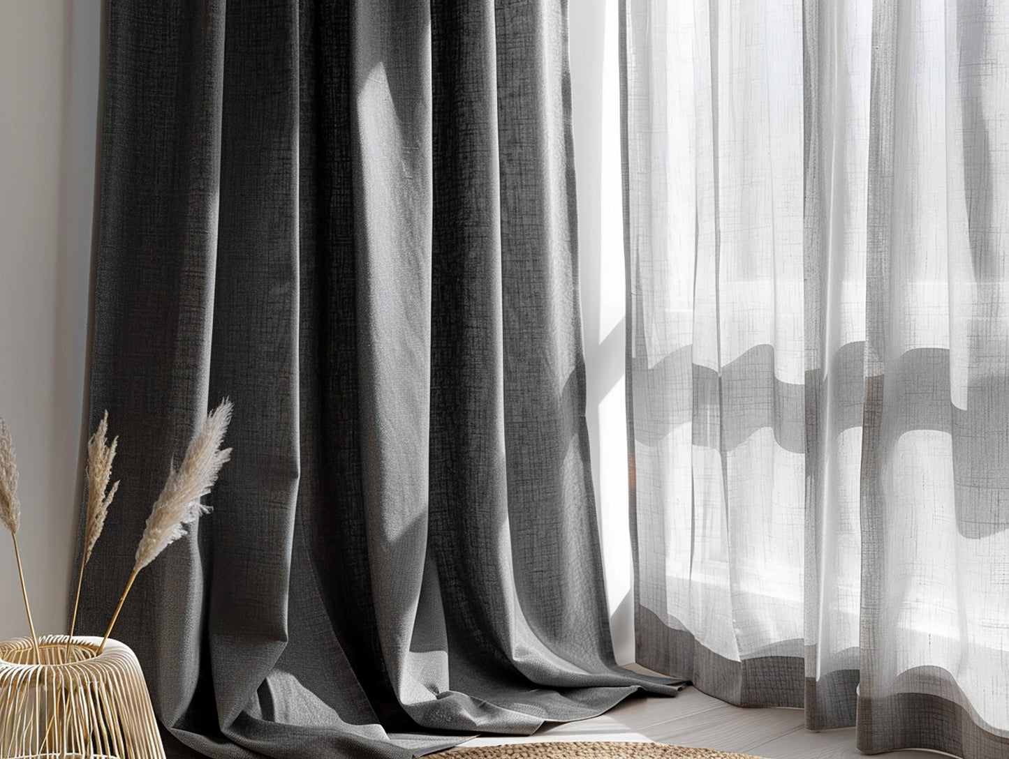 Dark gray melange linen curtains