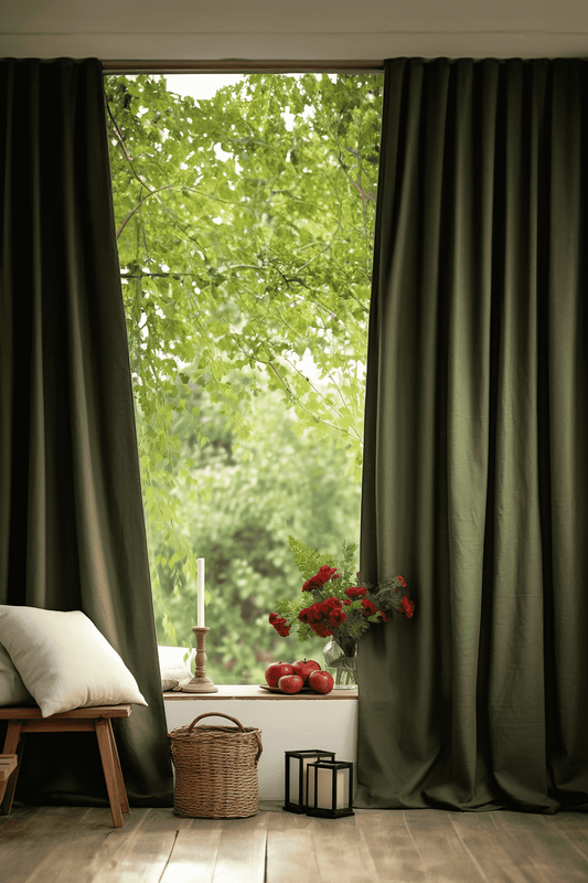 Dark olive linen curtains