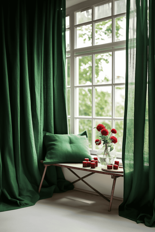 Forest green linen curtains