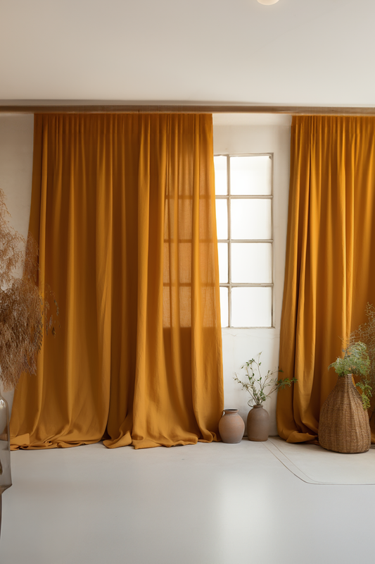 Ready to ship Ochre linen curtains