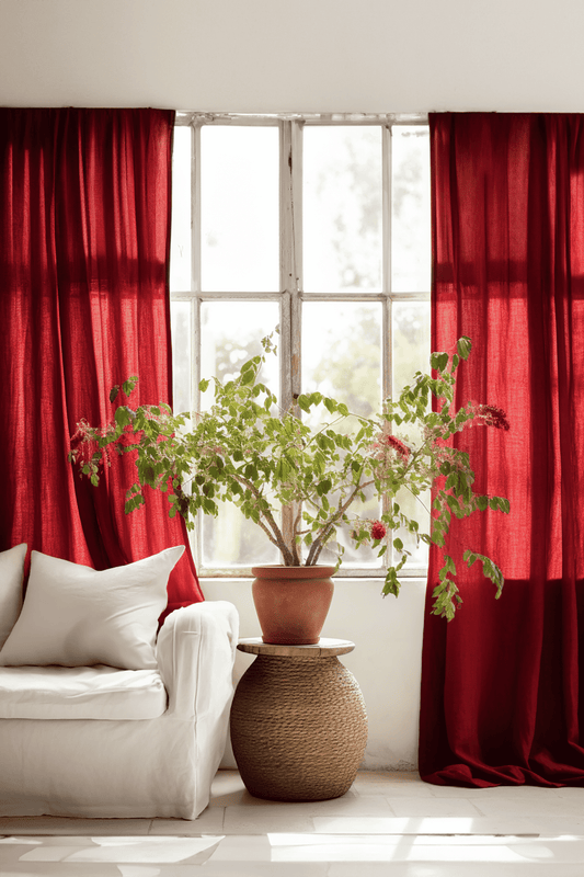 Maroon linen curtains