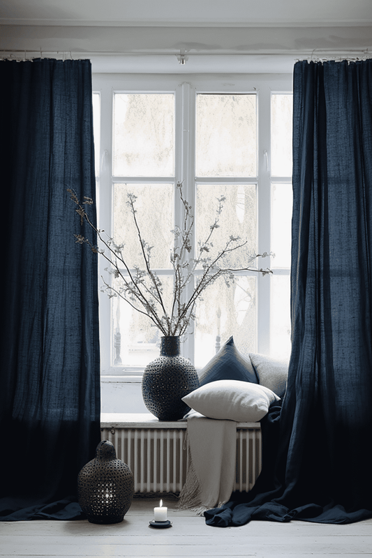 Navy linen curtains
