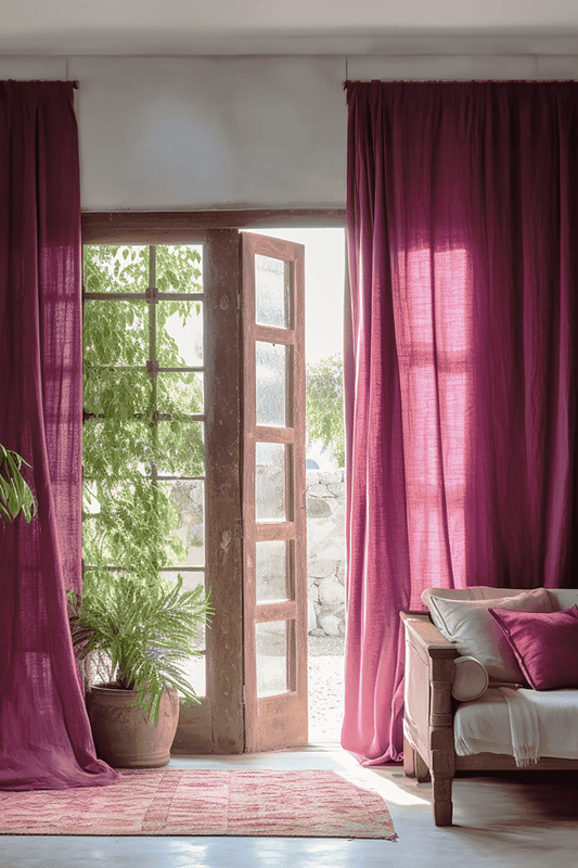 Raspberry linen curtains