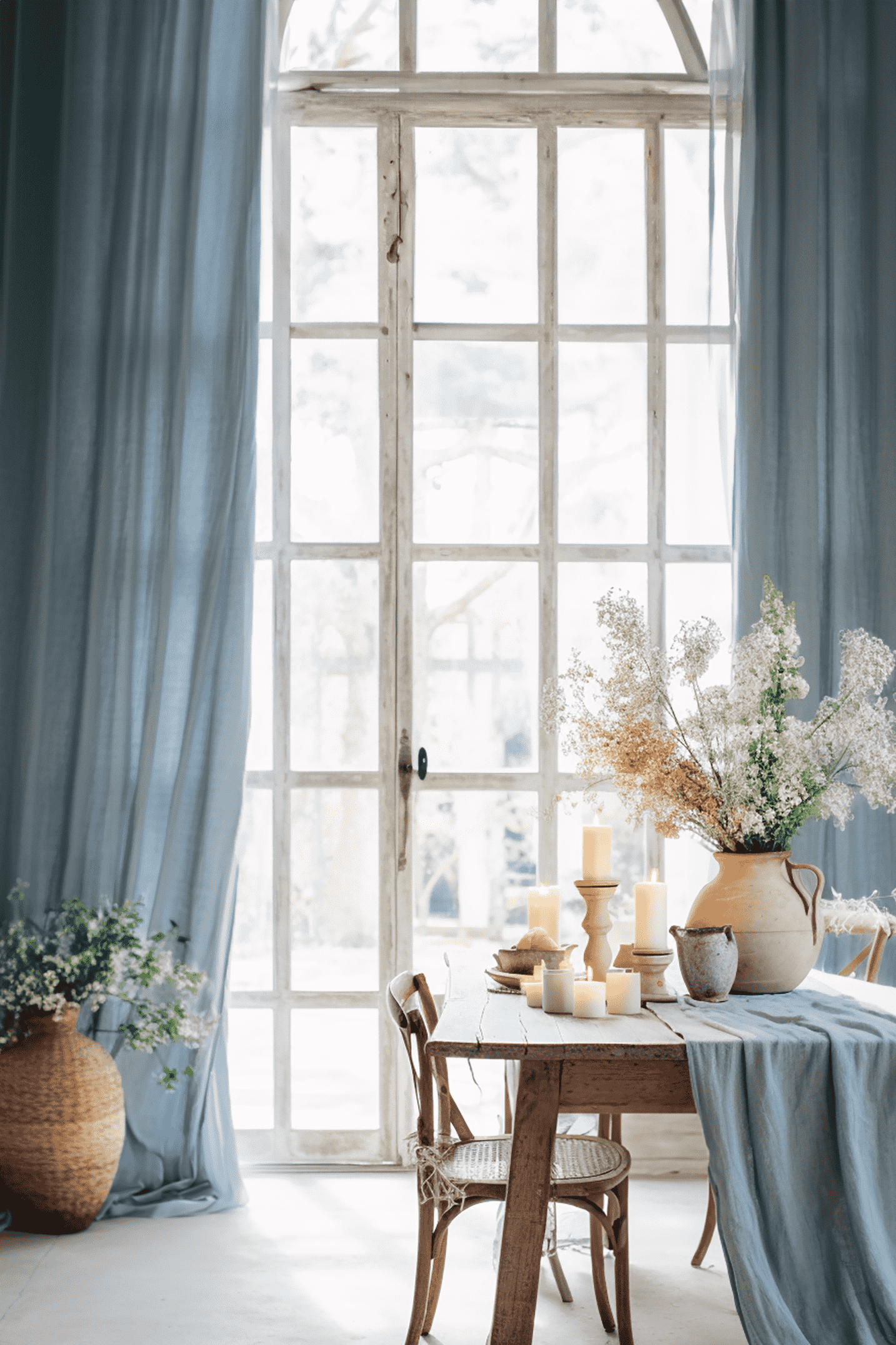 Dusty blue linen curtains