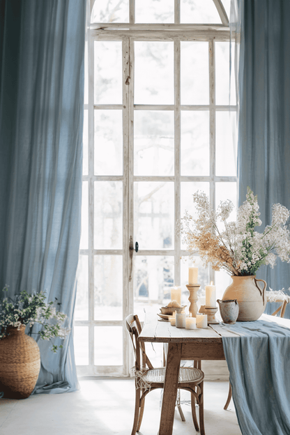 Dusty blue linen curtains