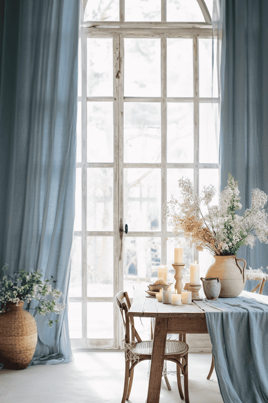 Dusty blue linen curtains