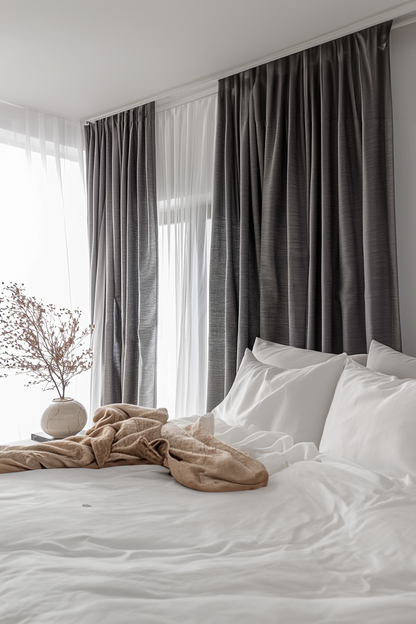 Dark gray melange linen curtains