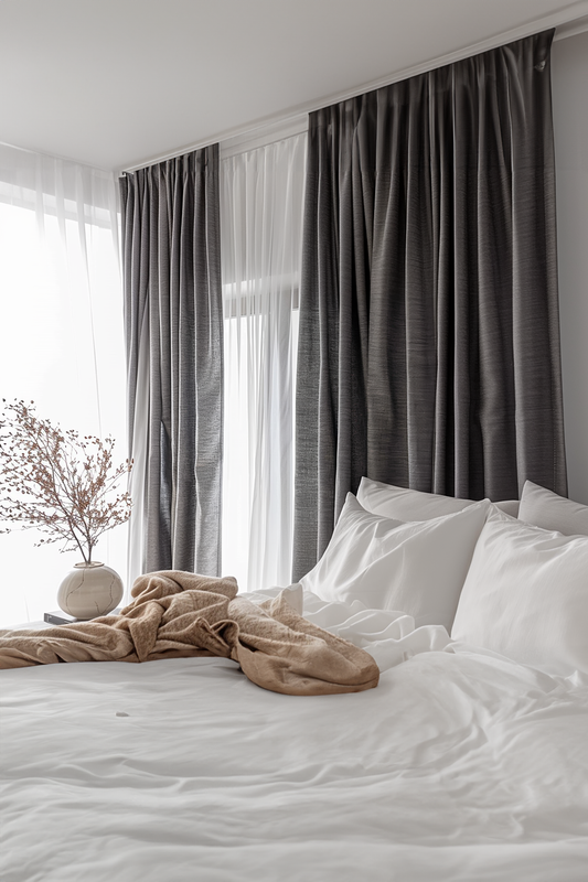 Dark gray melange linen curtains