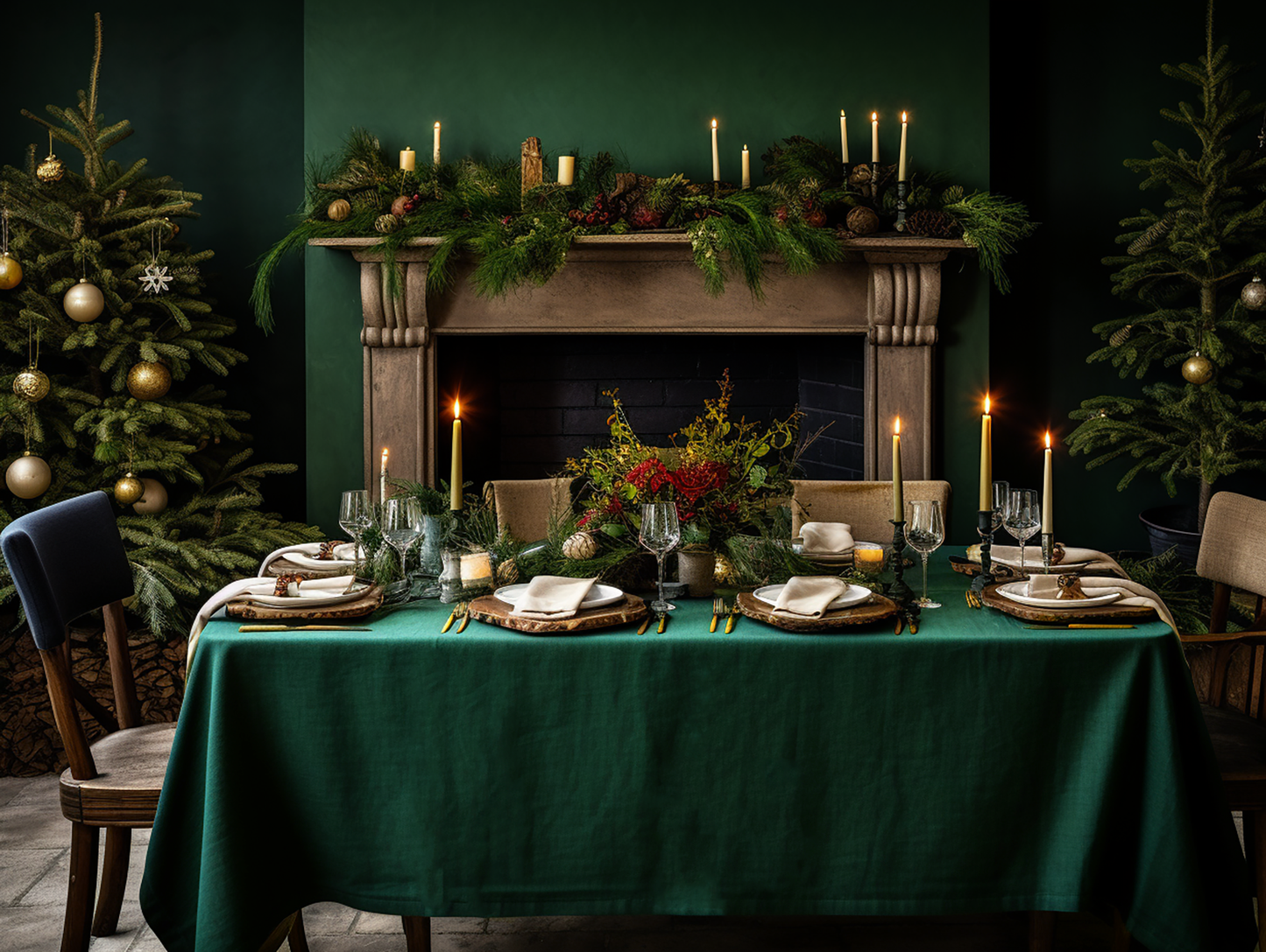 Forest green tablecloth