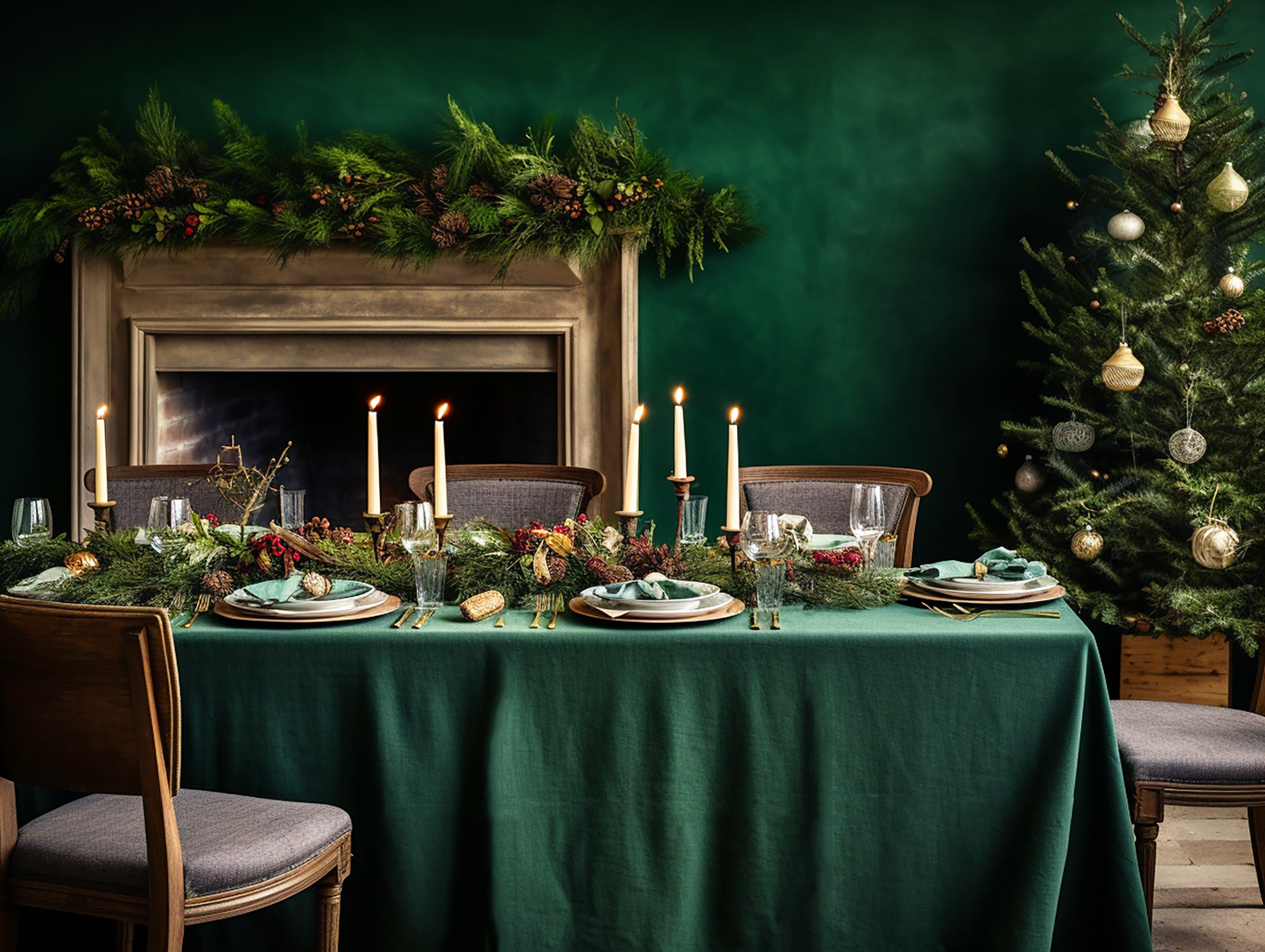 Forest green tablecloth