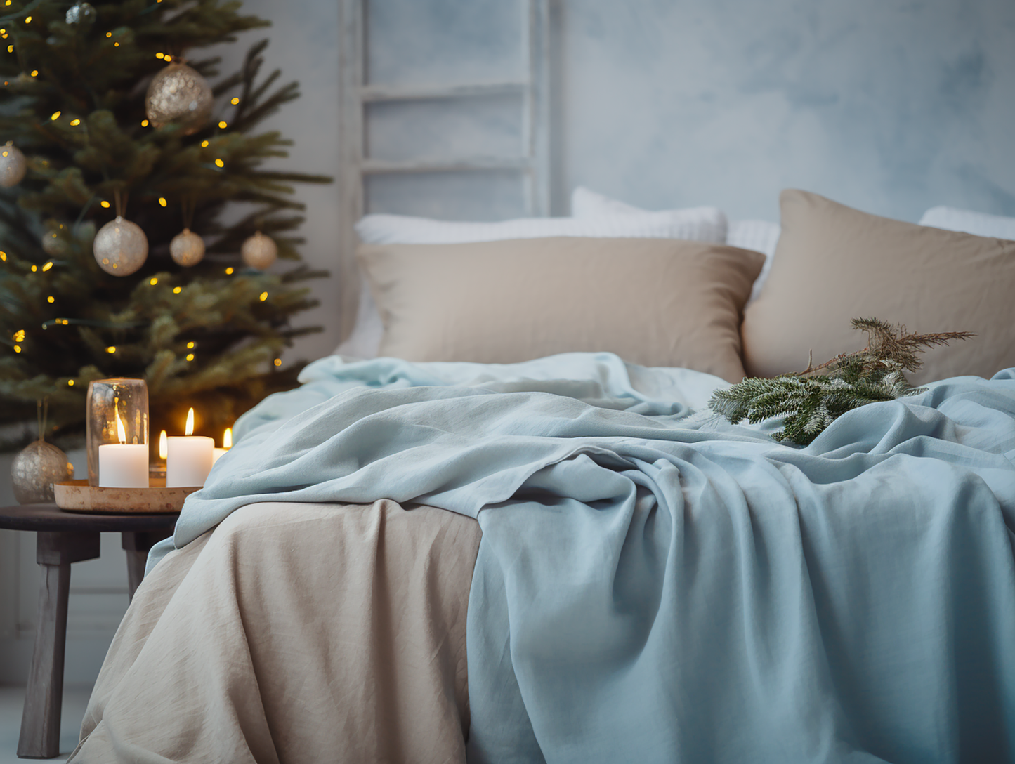 Christmas Sky blue coverlet
