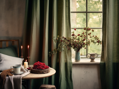 Dark olive linen curtains