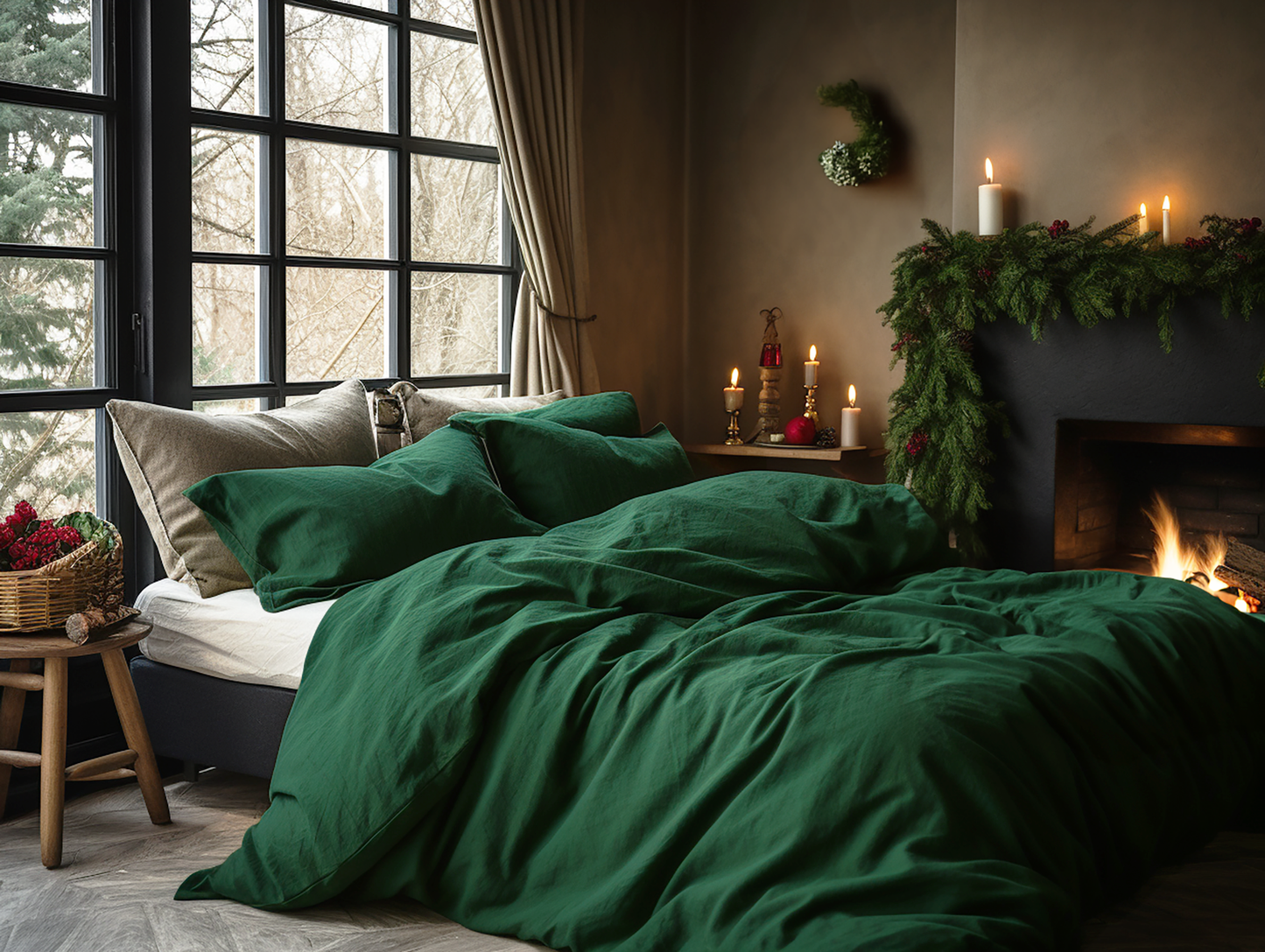 Christmas Forest green duvet cover