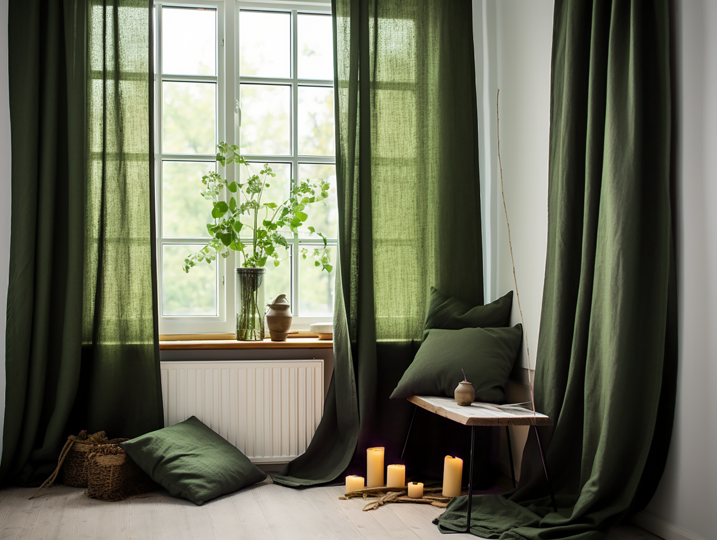 Dark olive linen curtains