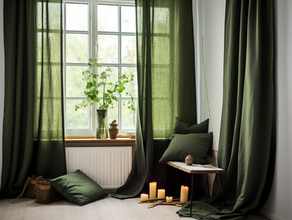 Dark olive linen curtains
