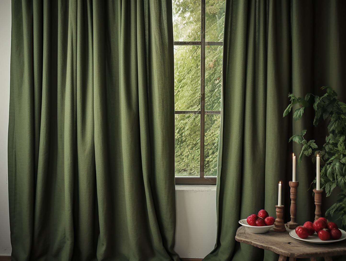 Dark olive linen curtains