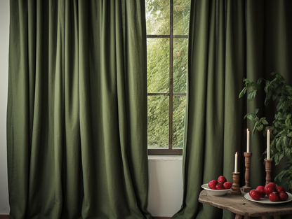 Dark olive linen curtains