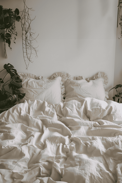 Beige ruffled pillowcase