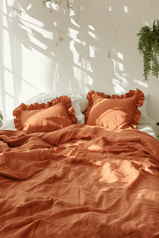 Burnt orange ruffled pillowcase