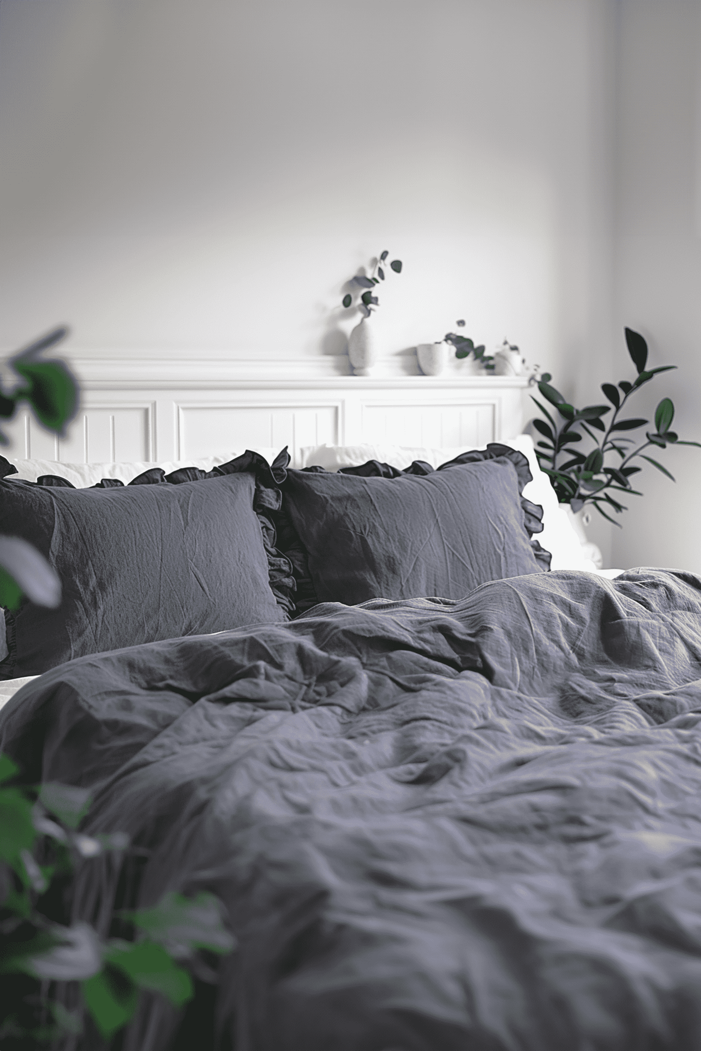 Charcoal ruffled pillowcase