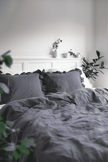 Charcoal ruffled pillowcase