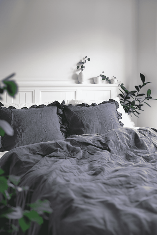 Charcoal ruffled pillowcase