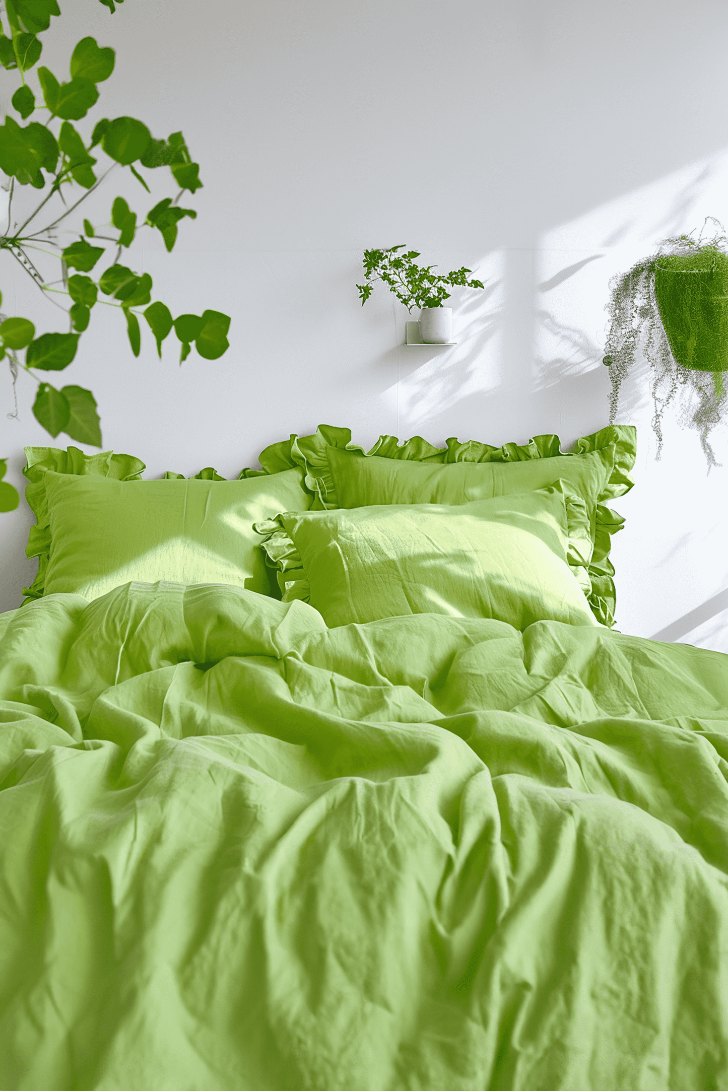 Chartreuse green ruffled pillowcase