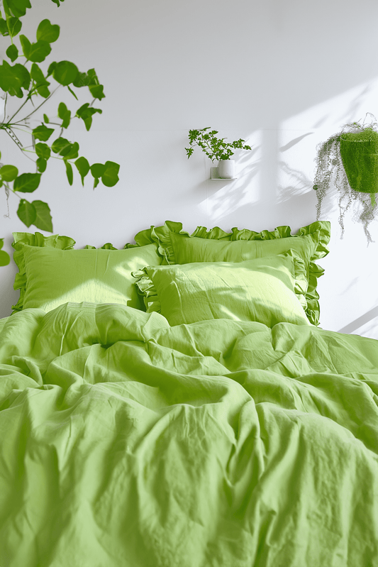 Chartreuse green ruffled pillowcase