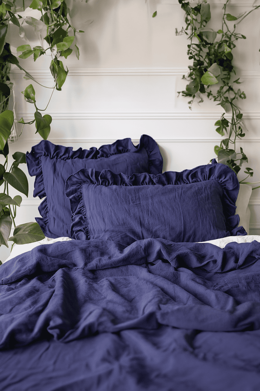 Indigo ruffled pillowcase
