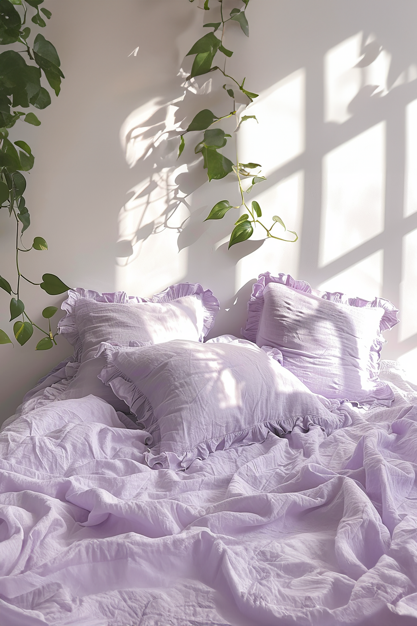 Lilac ruffled pillowcase