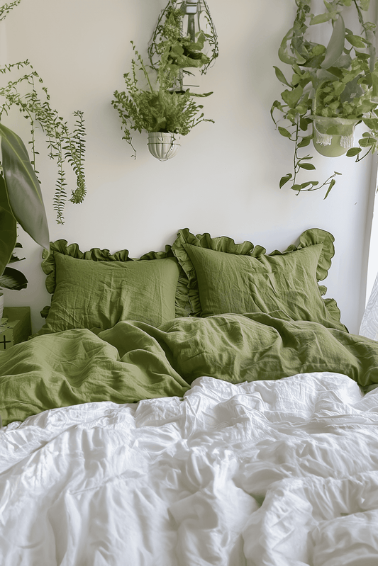 Olive ruffled pillowcase