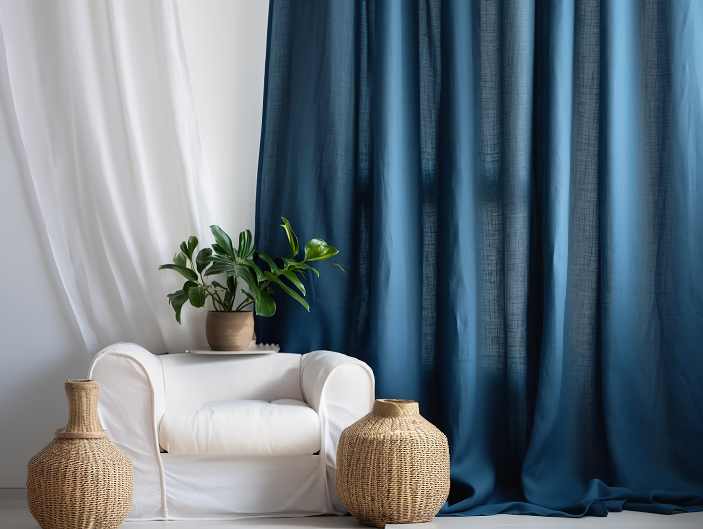 Ocean blue linen curtains