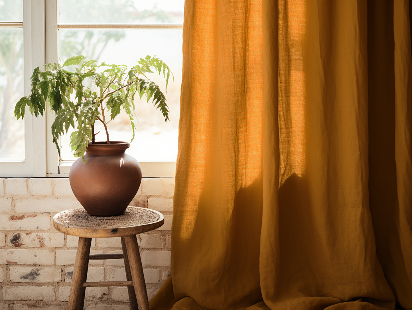 Ochre linen curtains
