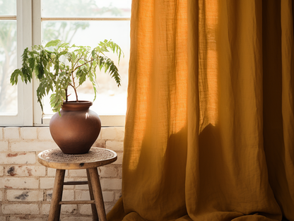 Ochre linen curtains