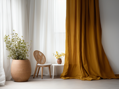 Ochre linen curtains