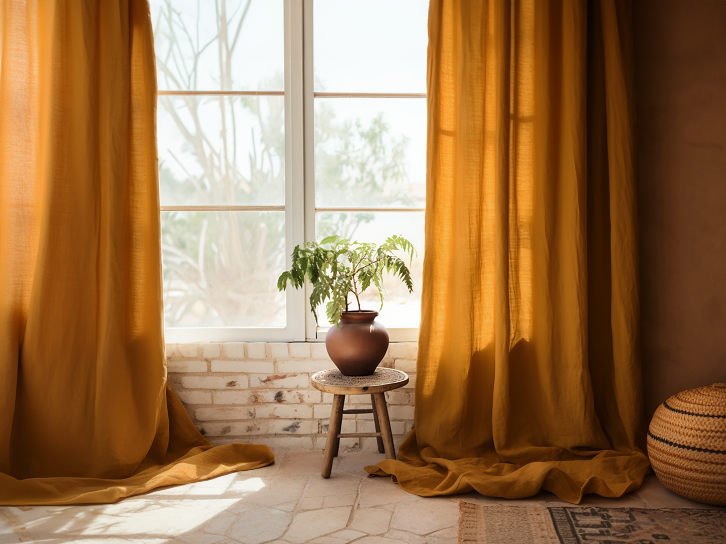 Ochre linen curtains