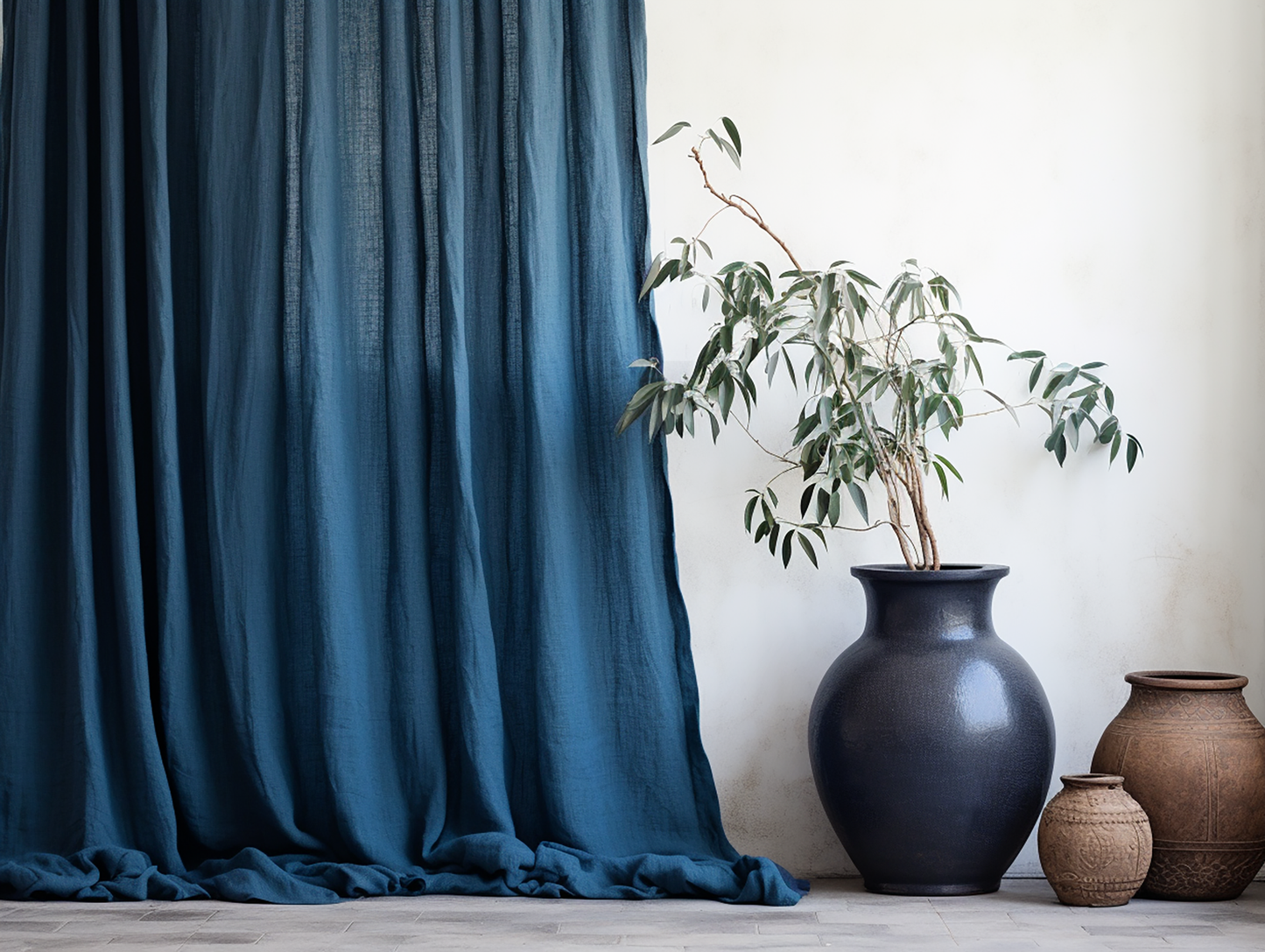 Ocean blue linen curtains