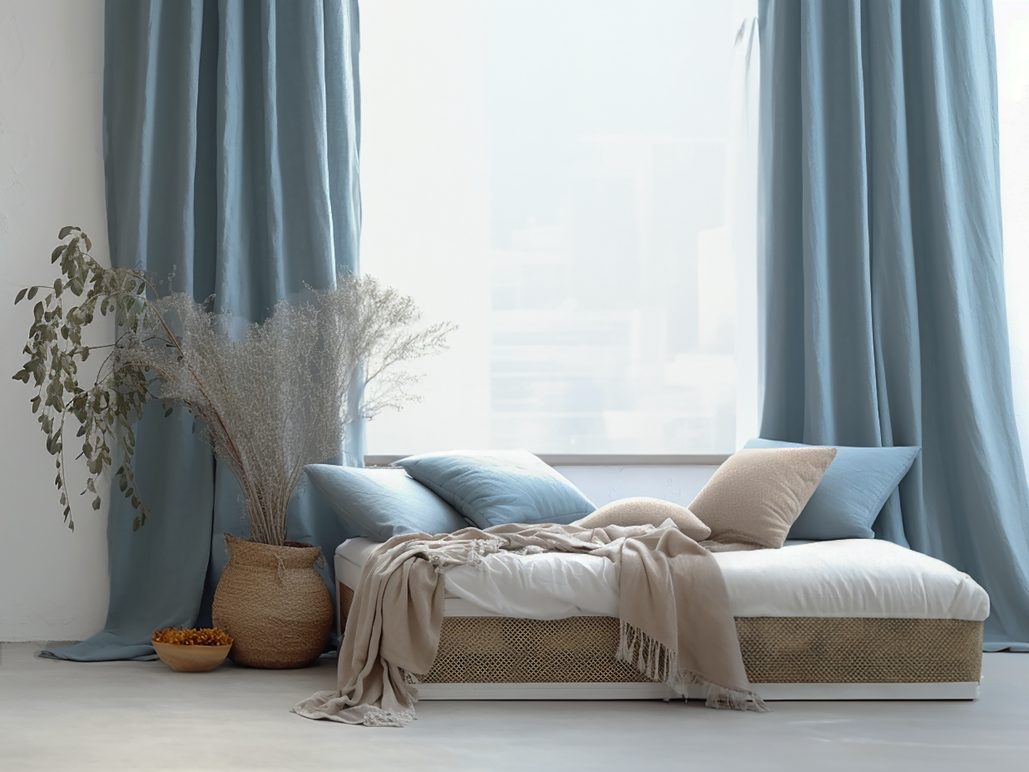 Dusty blue linen curtains