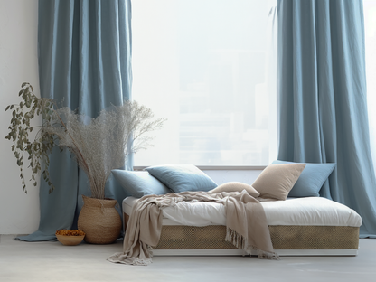 Dusty blue linen curtains