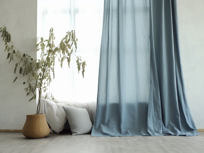 Dusty blue linen curtains