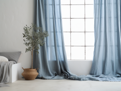 Dusty blue linen curtains