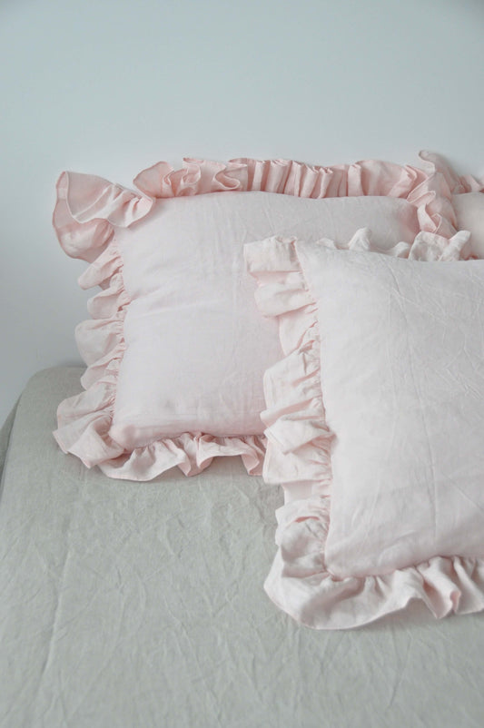 Blush pink ruffled pillowcase