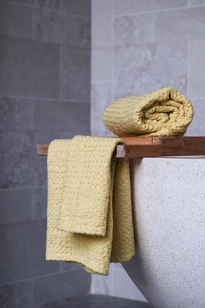 Chartreuse yellow waffle towel
