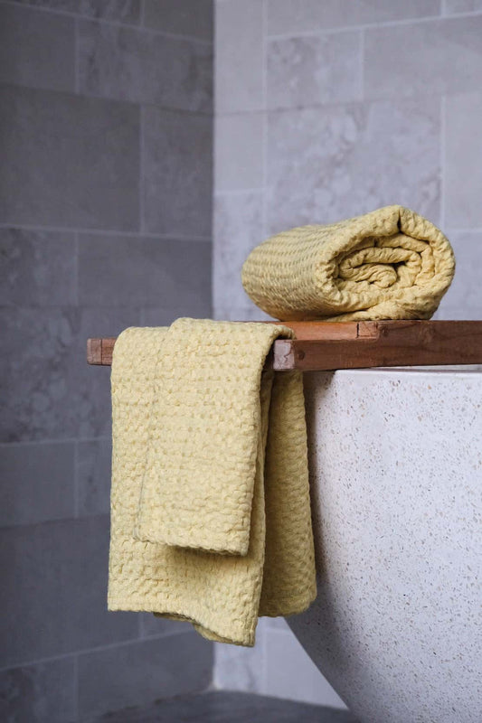 Chartreuse yellow waffle towel