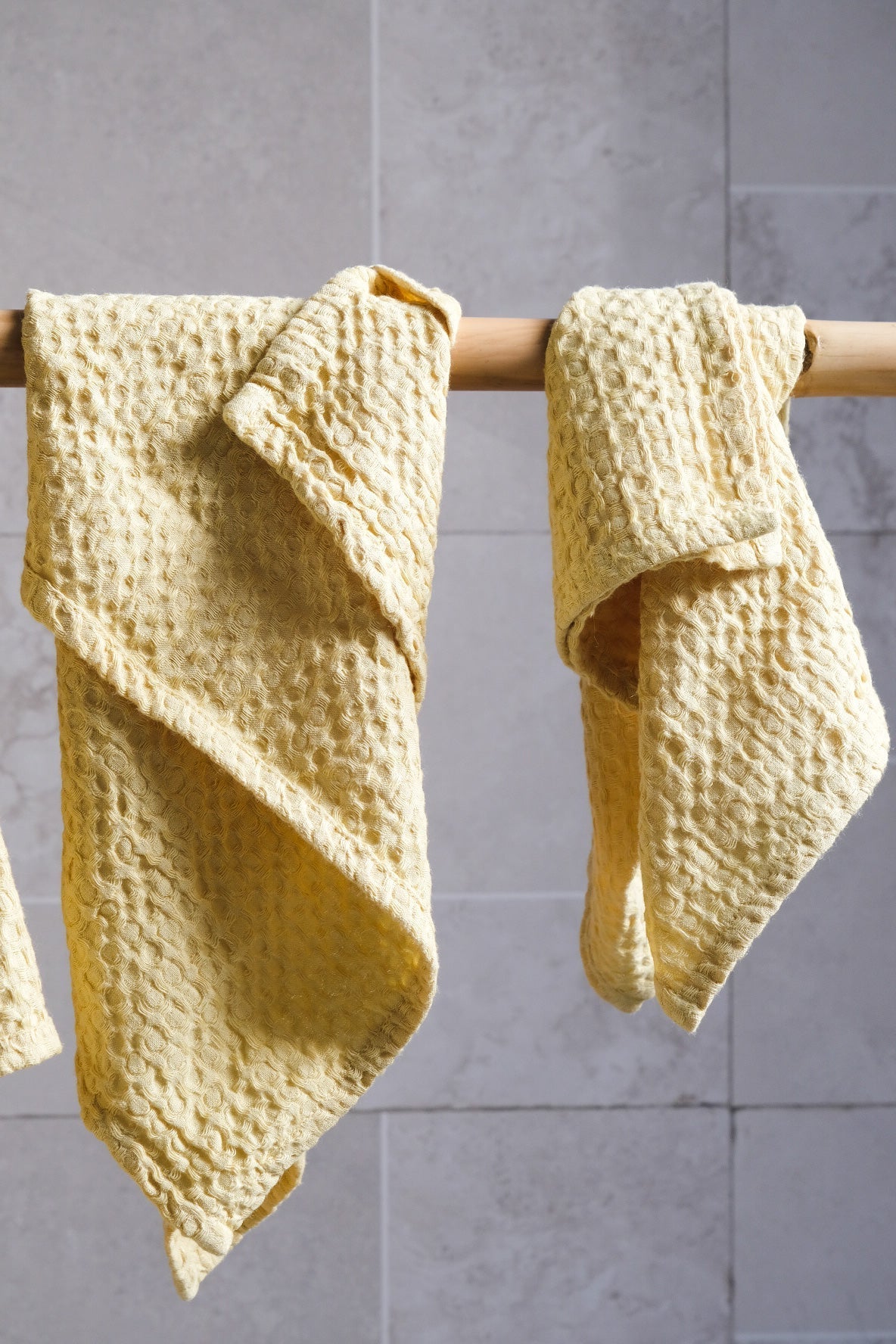 Chartreuse yellow waffle towel