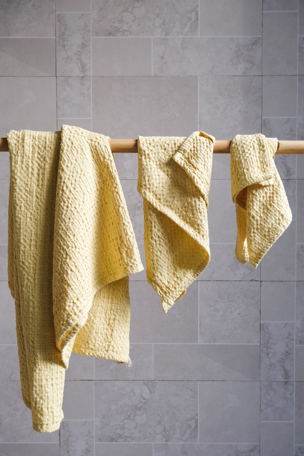 Chartreuse yellow waffle towel