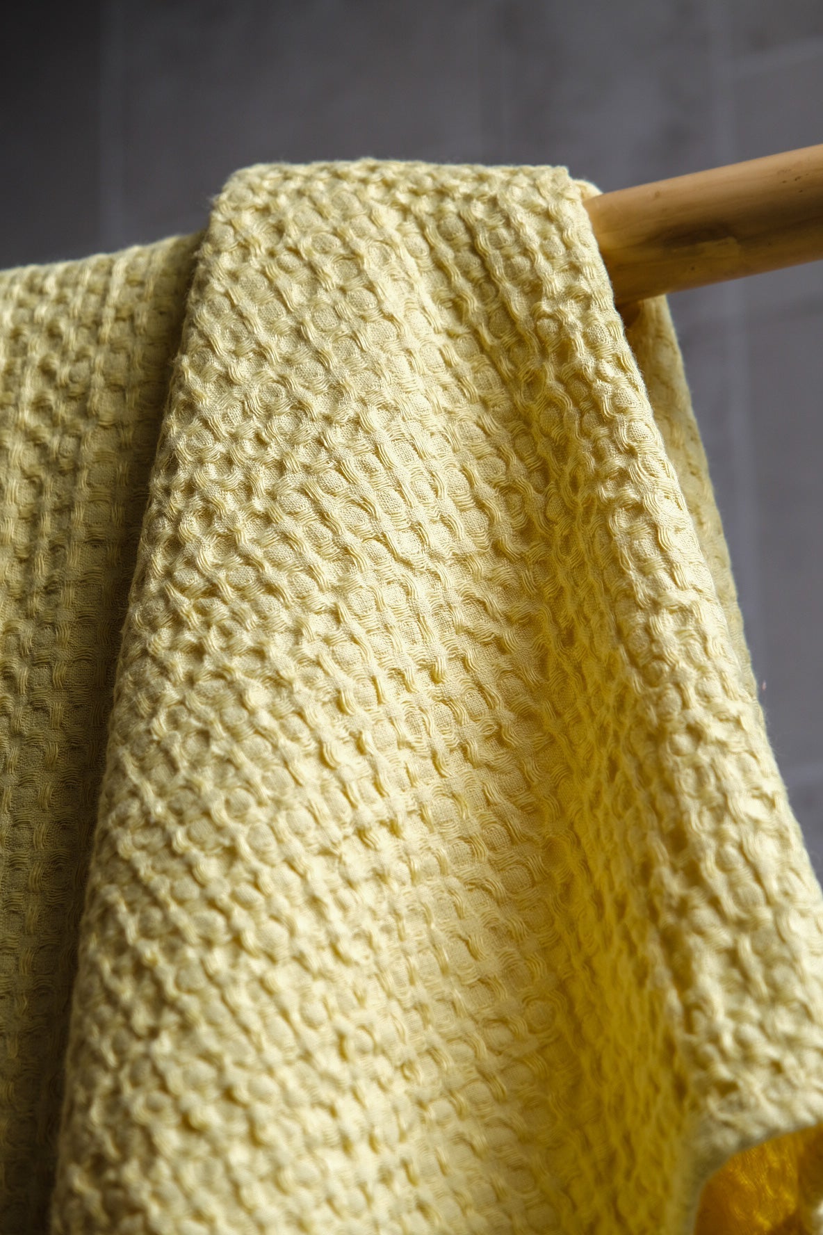 Chartreuse yellow waffle towel